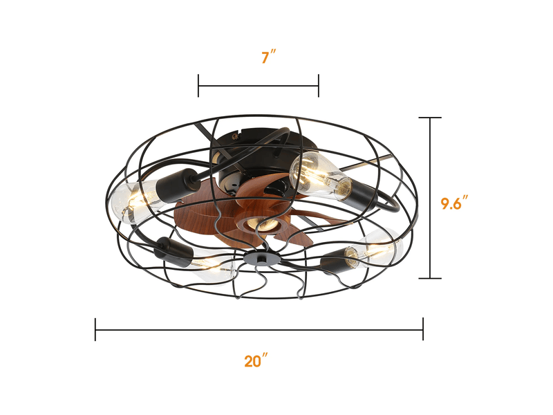 Ventilateur de plafond 20 pouces plat 7 pales 6 vitesses lumière moteur dc télécommande, ppour salon, acier noir abs - Conforama C