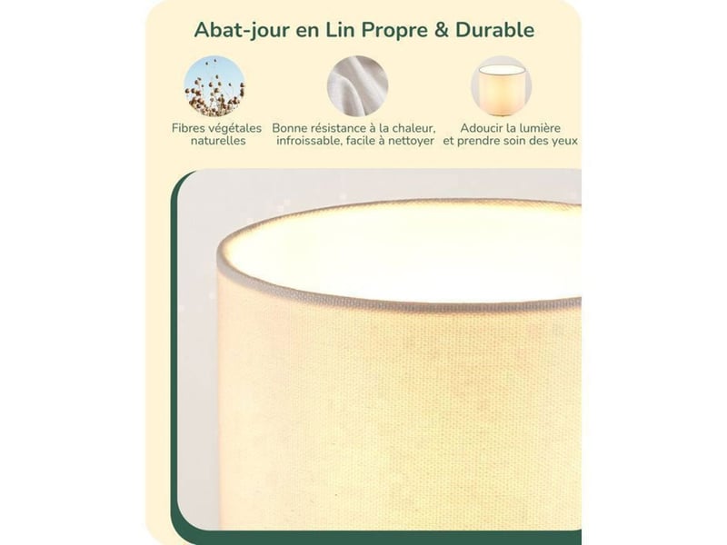  Lampe de chevet design industriel t165 abat-jour lin blanc base metal or e14 led 2700k 29 cm 370618_AAAYP05907_6_DROPFR - Conforama B