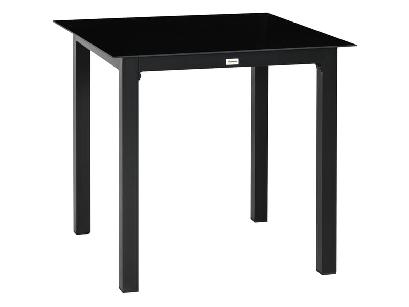  Table de jardin carrée 4 places en aluminium noir avec plateau en verre trempé 80 x 80 cm pour vos repas dehors  - Conforama A