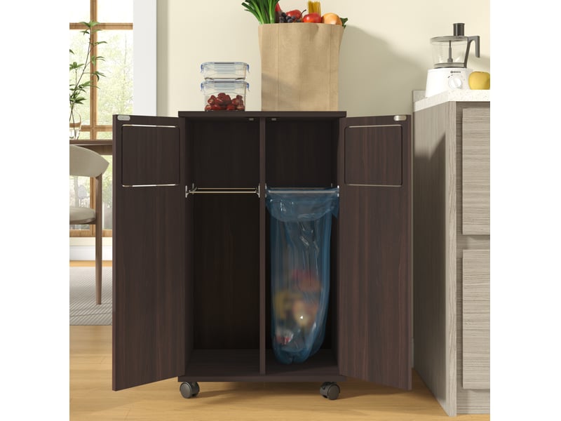  Meuble de tri des déchets 2 compartiments à roulettes 46,7x35x80 cm mdf marron  - Conforama R