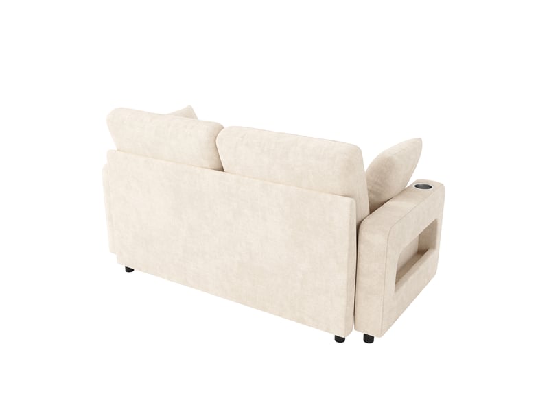 Canapé convertible 2 places 141,5x131x83,5 cm avec led métal bois beige - Conforama D