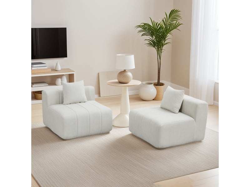 Canapé 2 places - 165x60.9x73.6 cm - canapé droit modulaire chenille avec 2 coussins, sans montage - blanc - Conforama C