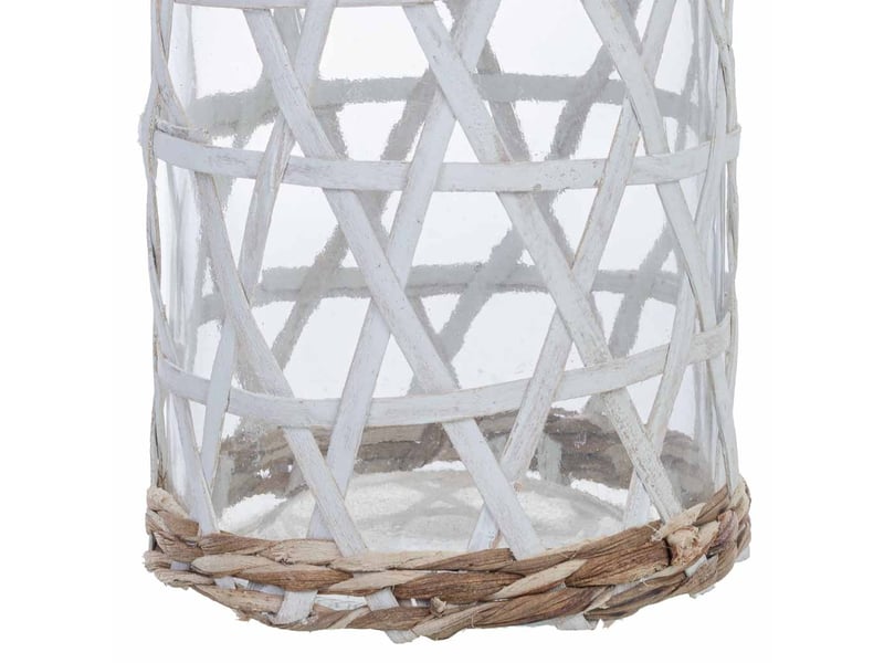  White glass bougeoir lined with natural fibres d10x20h cm  - Conforama E
