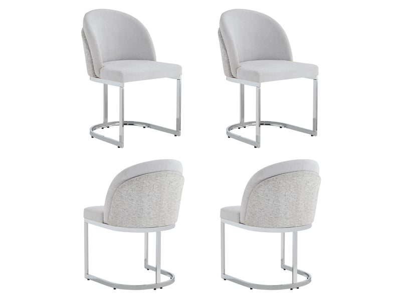  Chaises de salle à manger lot de 4 à dossier double  - pieds chromés, chenille gris clair et argenté  - Conforama A