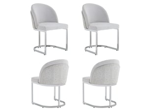 Chaises de salle à manger lot de 4 à dossier double  - pieds chromés, chenille gris clair et argenté