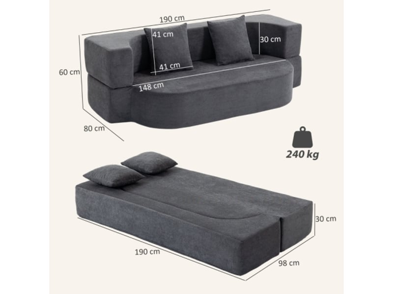  Canapé-lit de sol sans cadre gris foncé, mousse haute densité, assise large et profonde  - Conforama C