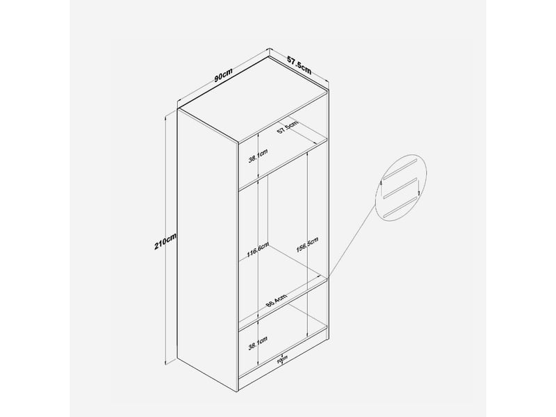  Armoire 2 portes avec étagères et penderie klar  - Conforama E