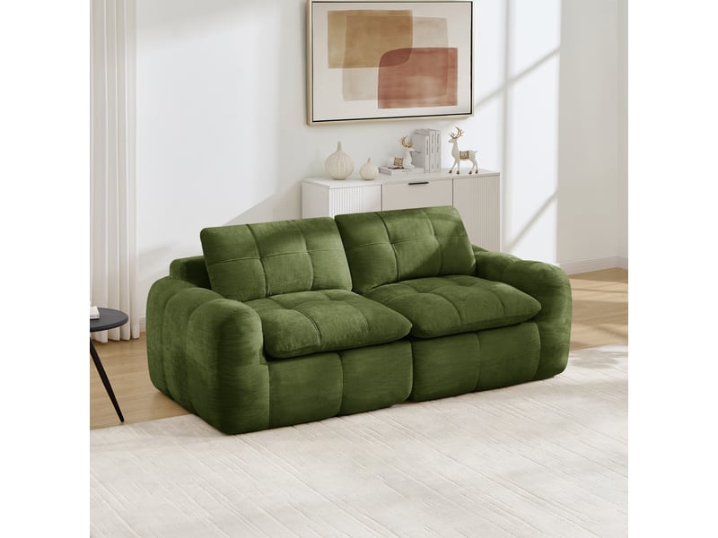  Canapé fixe, droit, modulaire, en tissu chenille, vert 194x97x68cm - Conforama C