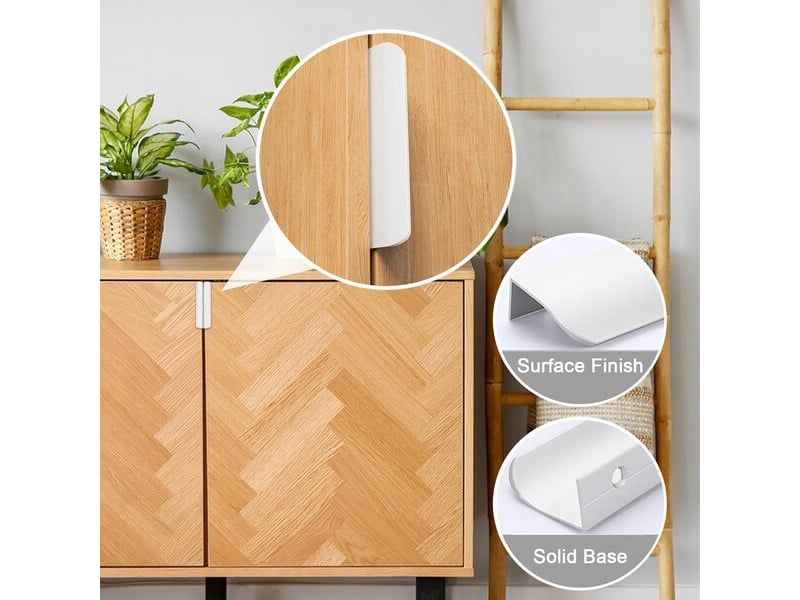 Jeu de 6 poignées incurvées blanches cachées, poignées modernes pour commodes, cuisines et portes avec 12 vis - Conforama A