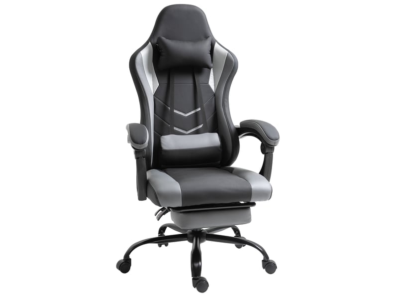  Chaise gamer ergonomique, pivotante, hauteur réglable, lombaire, repose-pieds, noire, 62x52x128 cm.  - Conforama B