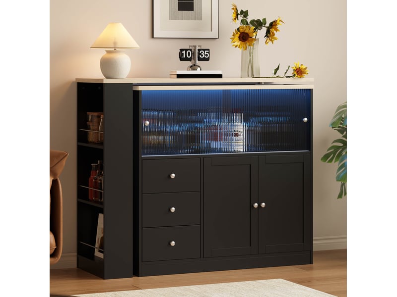  Îlot de cuisine extensible 172x40x96 cm avec rangements en mdf noir  - Conforama W