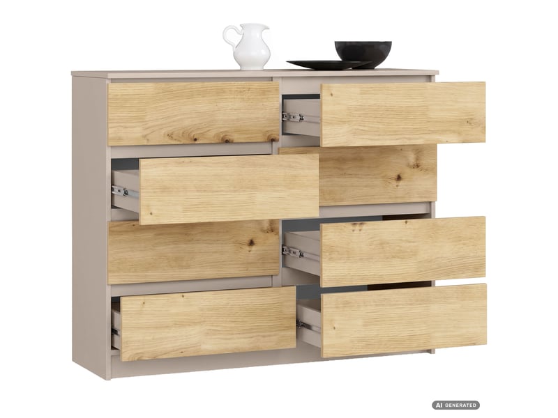  Commode k120 cachemire 120 cm 8 tiroirs couleur chêne artisan mat 120x40x99 cm Commode K120 - Conforama B