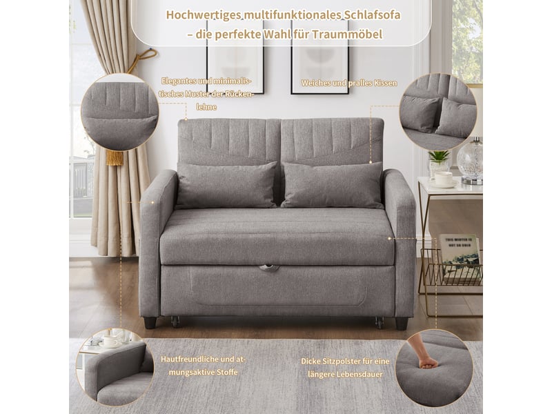 Canapé convertible, canapé-lit, en lin, dossier réglable, style contemporain, mobilier pour espace de vie, 2 places - Conforama W
