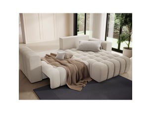 Canapé d'angle droit fixe   4 places Polyester beige avec coffre de rangement