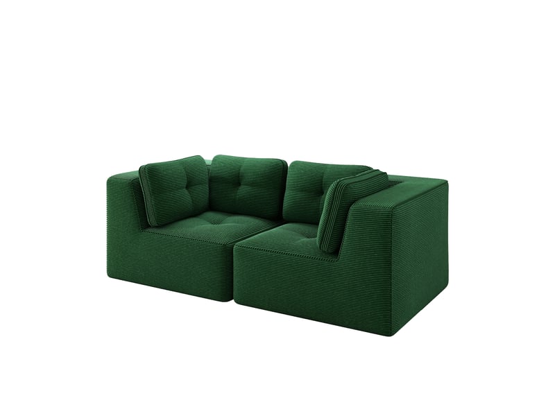  Canapé d’angle modulaire 2 places en velours côtelé avec assise profonde et dossier souple, vert  - Conforama A