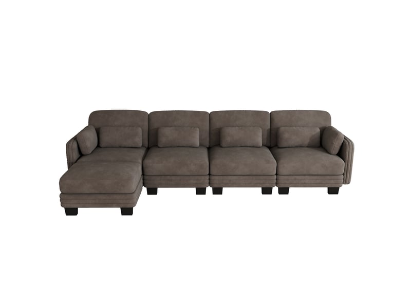 Canapé d'angle modulable,330x143x88 cm,4 places avec ottomane,chenille,marron - Conforama A
