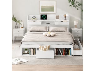 Lit avec rangement 140x190 cm <strong></strong>  <strong>Fay Lum</strong> coloris blanc