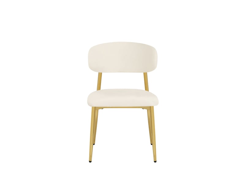  Chaise de salle à manger lot de 4, dossier incurvé et patins réglables en tissu polyester blanc et fer doré  - Conforama A