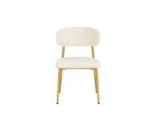 Chaise de salle à manger lot de 4, dossier incurvé et patins réglables en tissu polyester blanc et fer doré