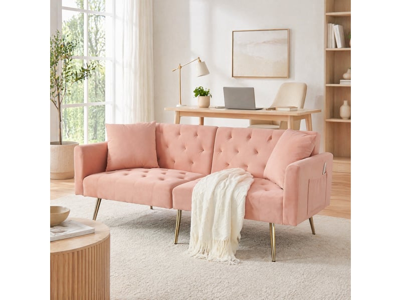  Canapé 2 places inclinable avec dossier réglable  - 3 positions, coussins inclus, velours - rose  - Conforama B
