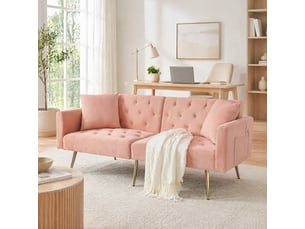 Canapé 2 places inclinable avec dossier réglable - 3 positions, coussins inclus, velours - rose