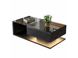 Table basse noire brillante avec plateau en verre trempé et led 16 couleurs, 105 x 55 x 32,5 cm