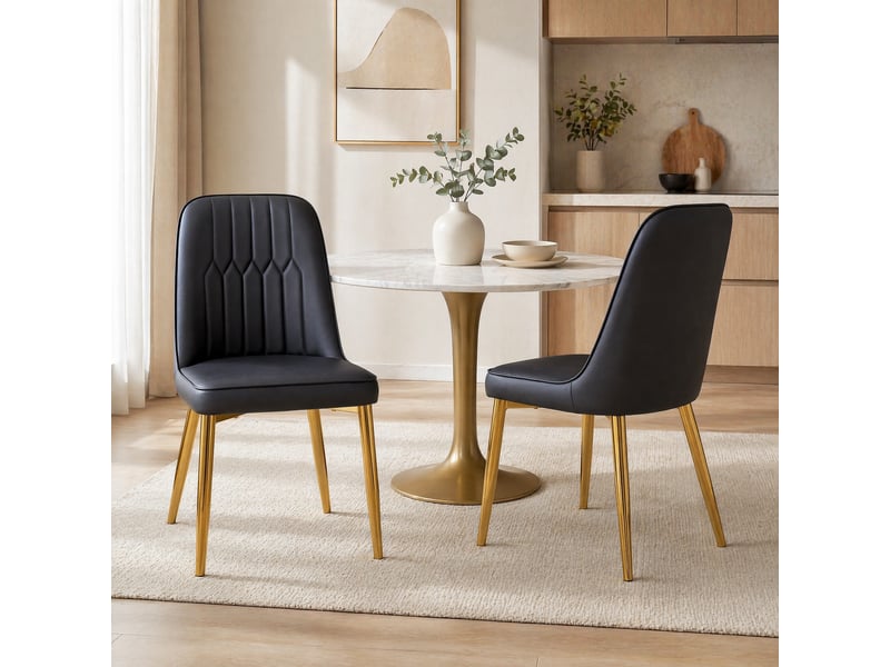  Chaise de salle à manger avec dossier ergonomique  - assise rembourrée, métal et similicuir noir et doré  - Conforama B