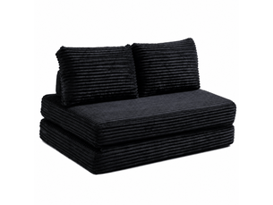 Canapé convertible 2 places 140x100x85 cm noir en velours côtelé, dossiers amovibles, sans accoudoirs