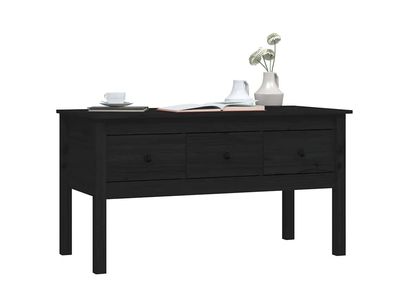  Table basse - table de salon - table à thé noir 102x49x55 cm bois massif de pin  - Conforama D