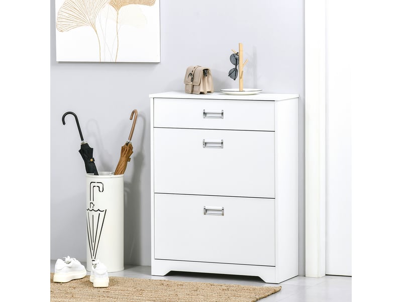  Meuble à chaussures avec 2 tiroirs rabattables étagère réglable + 1 tiroir jusqu'à 16 paires 70l x 29l x 92h blanc  - Conforama C