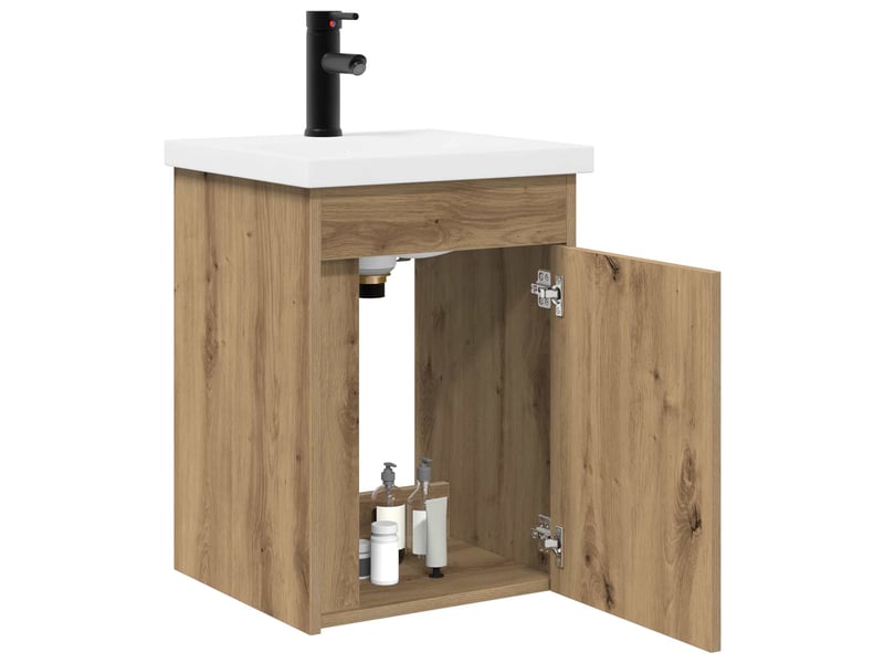  Meuble de rangement salle de bain avec robinet chêne artisanal shl3308  - Conforama C