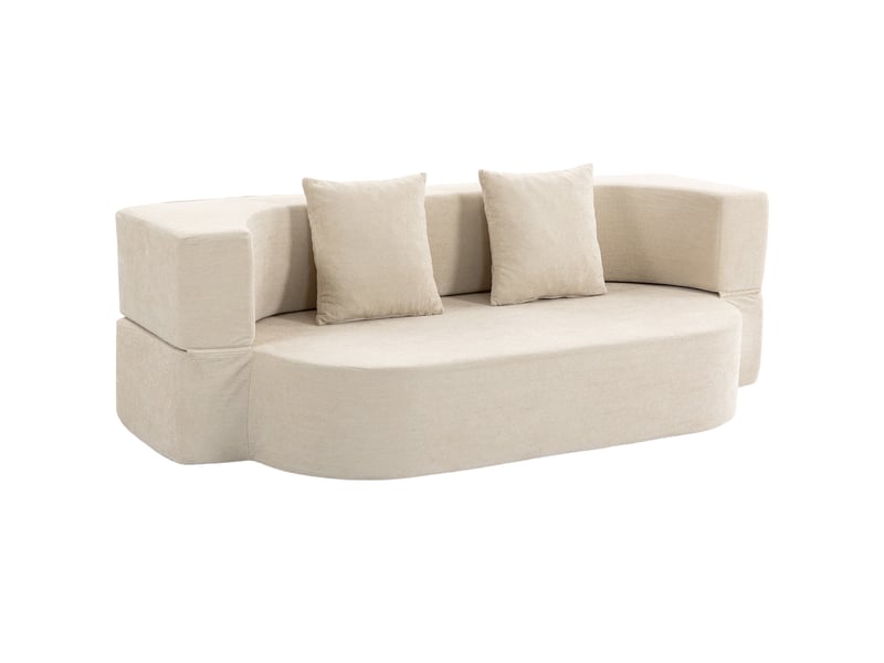 Canapé convertible 2 places, canapé-lit en chenille 190cm, dossier rabattable, beige, assise et accoudoirs larges - Conforama B