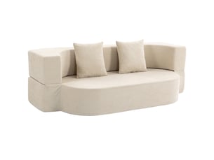 Canapé convertible 2 places, canapé-lit en chenille 190cm, dossier rabattable, beige, assise et accoudoirs larges