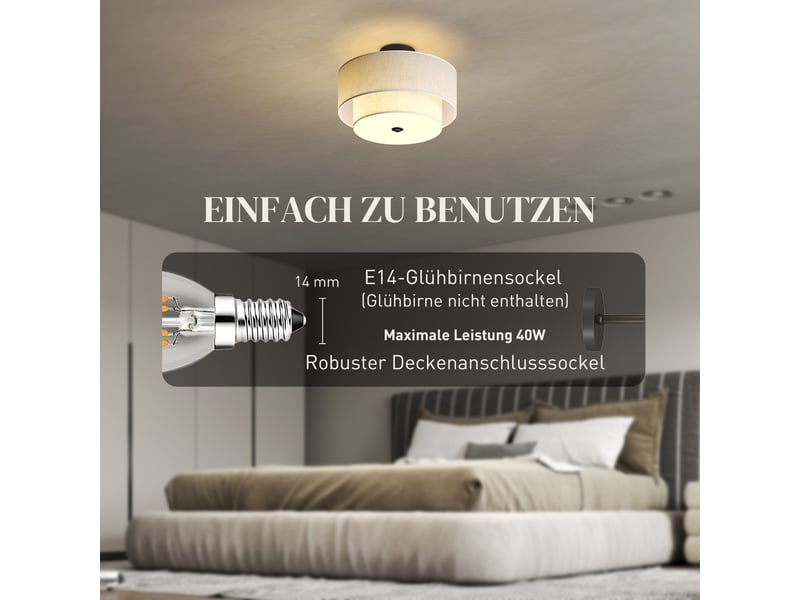  Plafonnier, suspension à double abat-jour aspect lin, blanc crème  - Conforama E