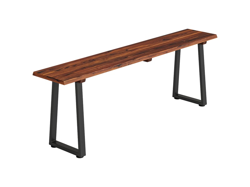  Banc de jardin en bois sans dossier en bois, pieds trapézoïdaux en acier, 2 places à effet bois, 150x28x48cm, carbonisé  - Conforama A