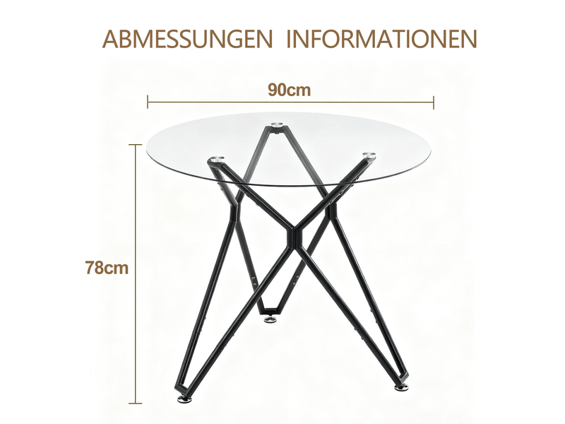 Table à manger ronde 90x90x78 cm, 1 à 4 personnes, verre trempé, pieds métal, stables réglables, noir - Conforama C