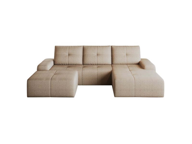  Canapé d’angle 4 places avec ottomane en tissu kaki, 262x172x82 cm  - Conforama E