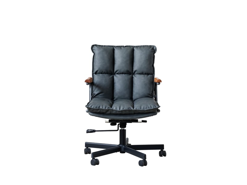 Chaise de bureau ergonomique à roulettes, réglable et pivotante à 360 degrés, accoudoirs en bois, en similicuir noir - Conforama A