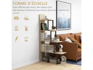 Étagère bibliothèque séparateur de pièce style industriel en escalier 5 étagères 102 x 30 x 160 cm chêne coloris