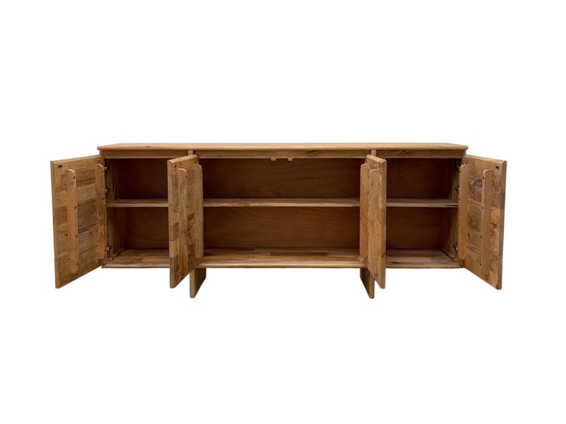 Buffet à 4 portes en bois de manguer masif naturel avec pieds en bois  - Conforama D