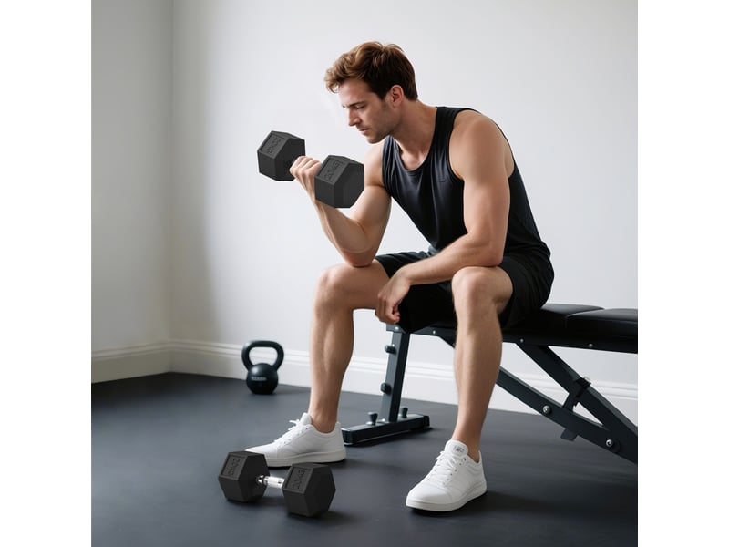  Lot de 2 haltères courtes poids 40 kg, haltère hexagonale entraînement musculaire &amp; haltérophilie, noir  - Conforama C