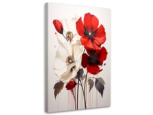 Tableaux, fleurs blanches et rouges dans une composition élégante 60x90