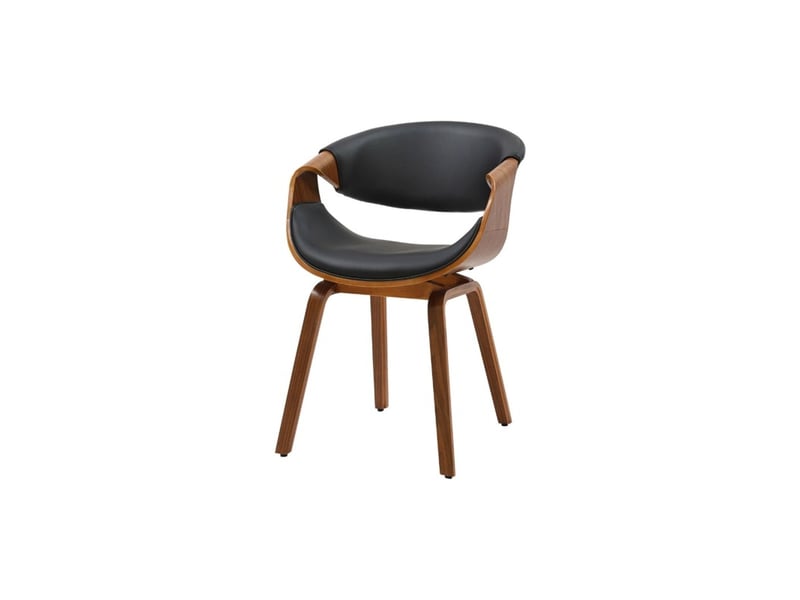  Chaise contemporaine nera en cuir artificiel noir et structure effet bois foncé avec accoudoirs  - Conforama A