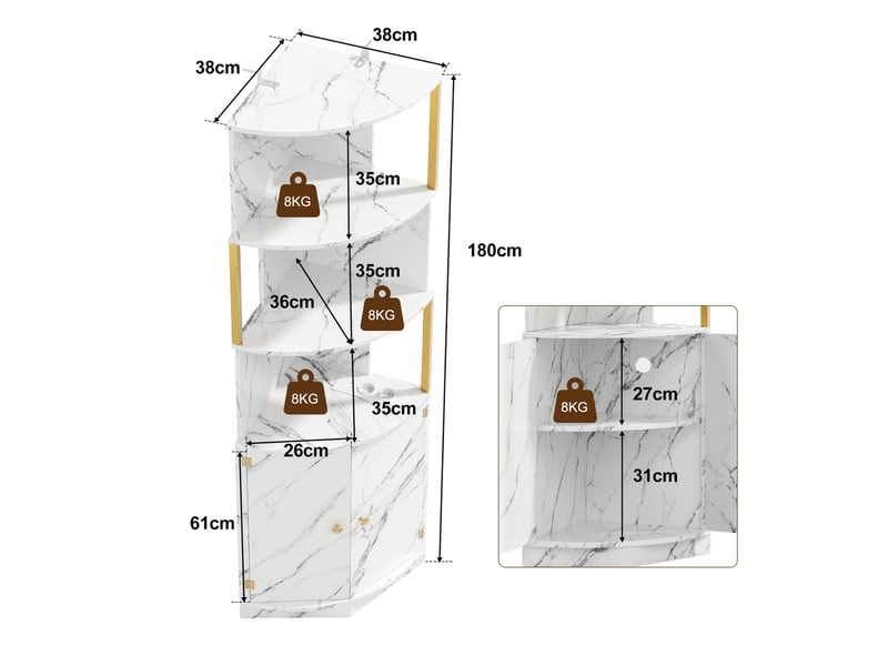 Meuble d'angle de rangement avec led et prises 38 x 38 x 180 cm evryae - Conforama E