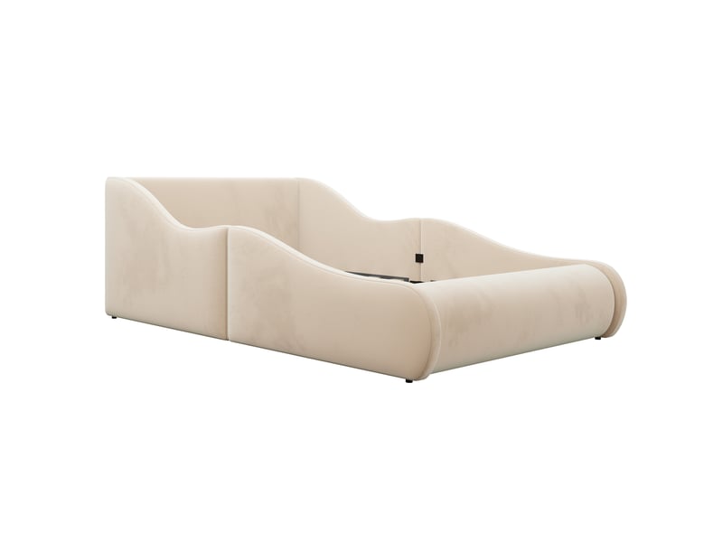  Lit enfant capitonné 90 x 200 cm en velours beige avec tête haute et barrières, matelas intégré  - Conforama A