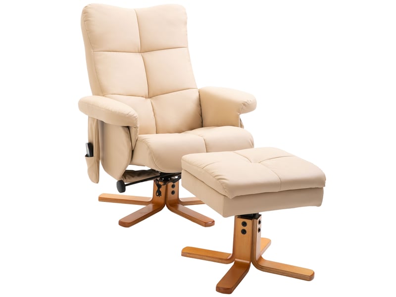  Fauteuil relax massant,80x86x99 cm,avec repose-pieds inclinable,polyester,crème  - Conforama A