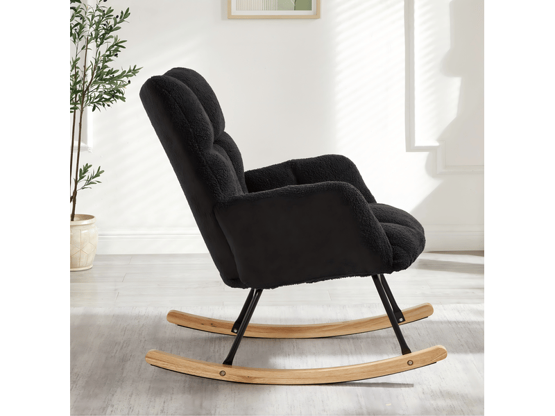  Fauteuil à bascule ulevr scandinave 69 x 89 x 101 cm, assise en polyester gris foncé, structure métallique et patins en bois  - Conforama E