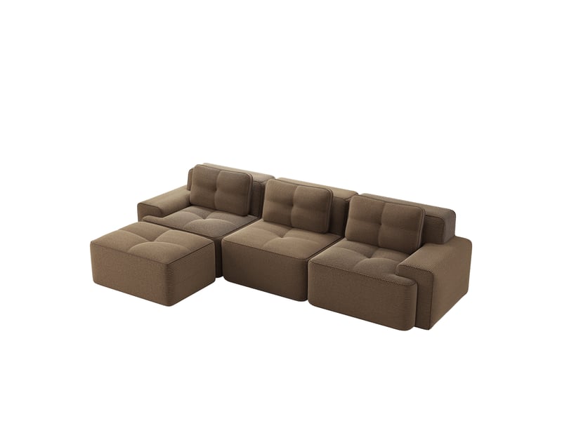 Canapé modulable d'angle en l,293x177x69cm,canapé 3 places sans structure avec 1 pouf,en velours côtel,rembourrage haute densité 32d - marron - Conforama A