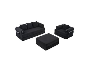 Canapé modulable, canapé 4 places, en velours tricoté, poches latérales, mousse haute densité, avec pouf