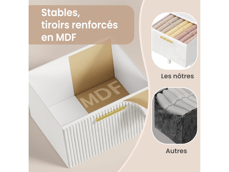  Table de chevet lot de 2 avec 2 tiroirs en velours côtelé, bout de canapé, 39,6 x 30 x 53,2 cm, blanc neige  - Conforama C